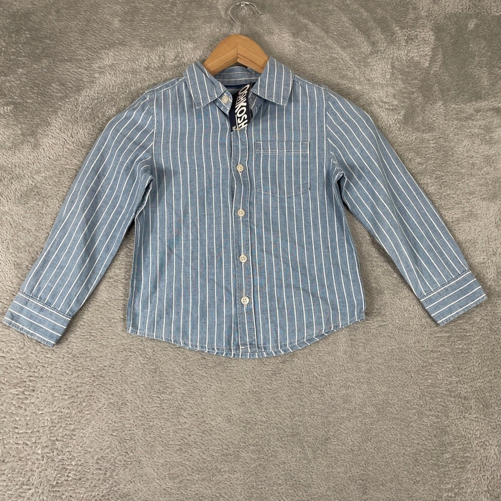 OshKosh B'gosh Striped Button Down‎ Shirt Toddler 5T Blue White Cotton Top